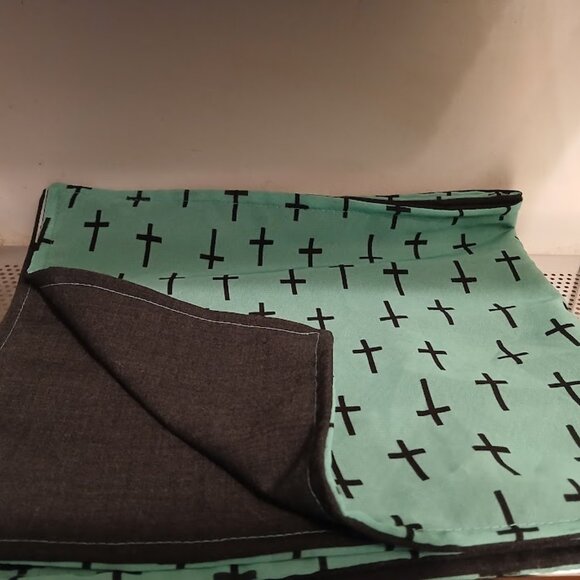 NEW Gothic Cross Scarf Turquoise Dark Gray 2 sided 10x42" Chiffon & Polycotton - Picture 5 of 6